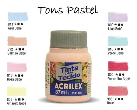 Imagem de Tinta Para Tecido 37ml Acrilex Kit C/ 8 Tons Pastel