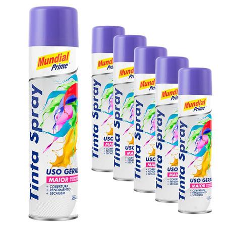 Imagem de Tinta Spray 400ml Uso Geral Violeta 6 Peças Mundial Prime