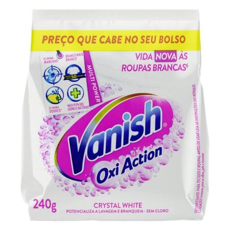 Imagem de Tira-Manchas Pó Roupas Brancas Vanish Oxi Action Crystal White Pacote 240g Refil Econômico
