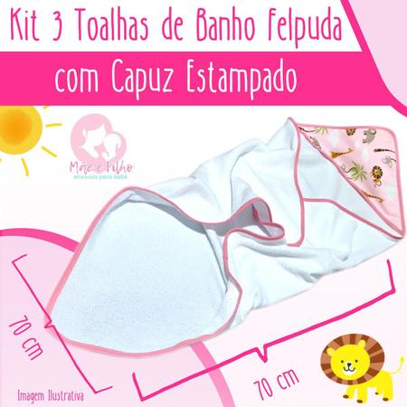 Imagem de Toalha de Banho Bebê Dupla Face com Capuz Estampado Forrado Super Absorvente 70x70 cm - Mãe e Filho Enxovais