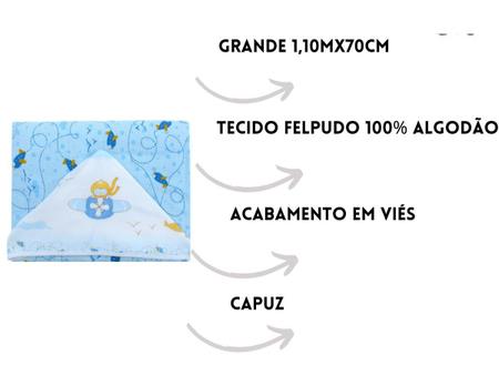 Imagem de Toalha de Banho com capuz para bebe felpuda menino 0 a 3 anos idade 1,10mx70cm 100% Algodão