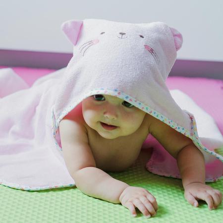 Imagem de Toalha de banho infantil bebê lisa c/ capuz bordado e forro de fralda bichos - baby joy