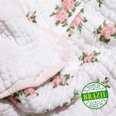Imagem de Toalha de Banho para Bebe Infantil Tecido de Fralda Soft Bamboo Mami com Touca Capuz Rosas Papi Textil