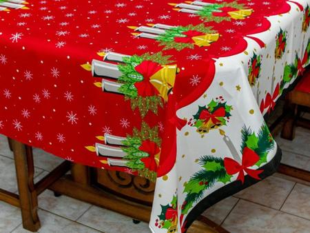 Imagem de Toalha De Mesa Decoração Natal Para Mesa 8 Lugares Estampada Natalina 1.40 m x 2,70m 100%Poliéster