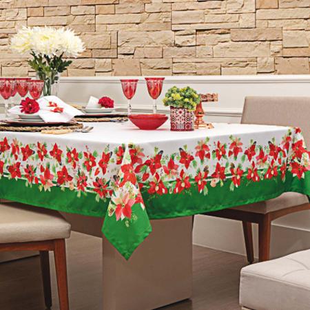 Toalha de Mesa Quadrada 220x220cm Digital Flores de Natal - Kacyumara Imagem de Toalha de Mesa Quadrada 220x220cm Digital Flores de Natal - Kacyumara