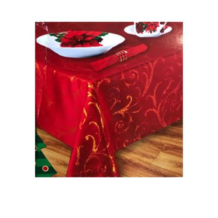 Imagem de Toalha de Mesa Redonda 180cm Tecido Vermelho com Detalhes Dourados