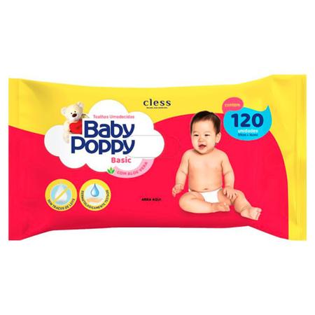 Imagem de toalhas lenços umedecidos baby poppy mais encorpada para uso de toda a família 120 unidades