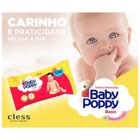 Imagem de Toalhas Umedecidas Baby Poppy Com Aloe Vera Combo 5 pacotes com 120 unidades total 600 lencinhos