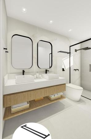 Imagem de Toalheiro de Banho Banheiro Duplo 60cm em Aço Inox Black Matte Preto Fosco Tessalia  Stainless
