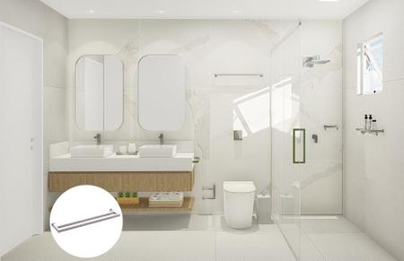 Imagem de Toalheiro de Banho Banheiro Duplo 60cm em Aço Inox Polido Brilhante Linha Larissa  Stainless