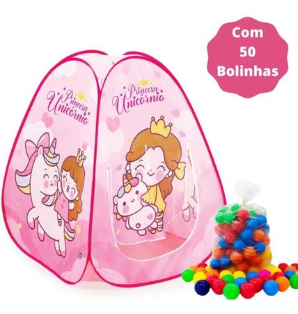 Imagem de Toca Barraca Infantil Pop Up +50 Bolinhas Princesa Unicórnio