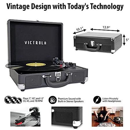 Imagem de Toca-discos portátil vintage com Bluetooth - Victrola