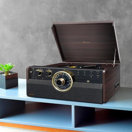Toca Discos Raveo Vanguard Maple Bluetooth Gravador Toca Discos