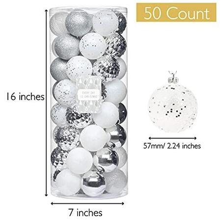 Every Day is Christmas Ornaments, Shatterproof Christmas Tree Ornament Set,  Christmas Balls Decoration 50 Count (2.24/57mm, Black Grey)