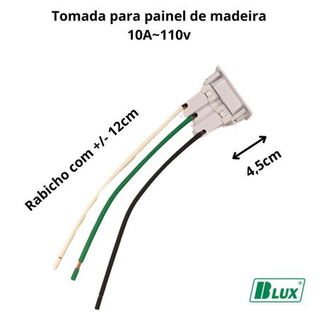 Imagem de Tomada 10A Painel De Madeira Móveis Com Rabicho Branca Blux