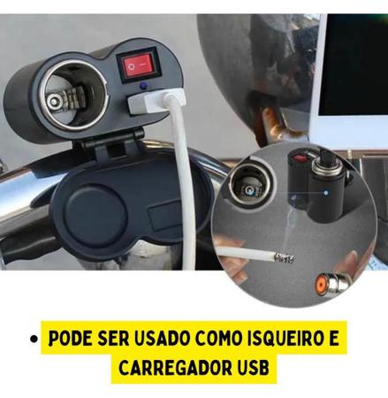 Imagem de Tomada 12V Usb 5V Moto Carregador Cel Isqueiro Prova De Agua