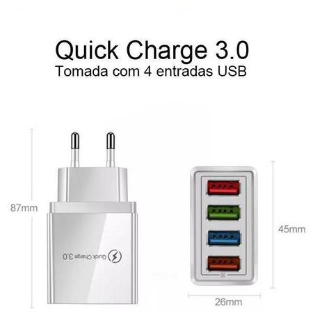 Tomada carregador celular universal USB 3.0 Bivolt 4 entradas - Acgicea Imagem de Tomada carregador celular universal USB 3.0 Bivolt 4 entradas