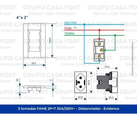 TOMADA TRIPLA 2P+T 250V 4X2 EVIDENCE FAME