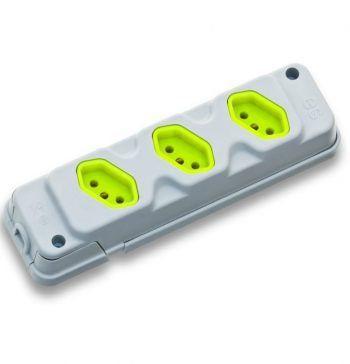 Tomada Tripla Dupla 2P+T 10A 20A 250V Cinza TPA-3 - ES Imagem de Tomada Tripla Dupla 2P+T 10A 20A 250V Cinza TPA-3 - ES
