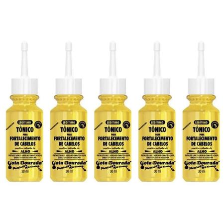 Tonico Gota Dourada Alho Fortalece Raiz Kit c/ 5Unid 30ml Imagem de Tonico Gota Dourada Alho Fortalece Raiz Kit c/ 5Unid 30ml