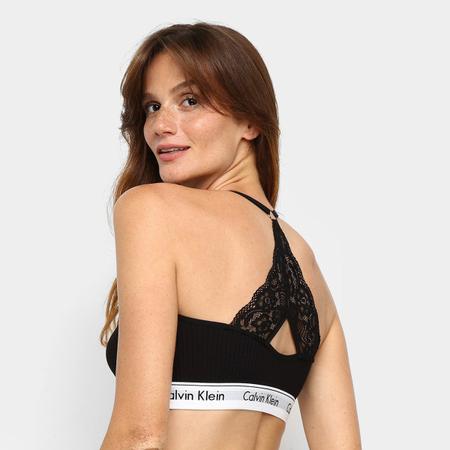 Top Calvin Klein Canelado Renda Modern Cotton Lace Feminino - Mescla