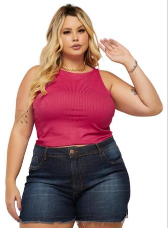 Imagem de Top Cropped Regata Cavada Feminino Plus Size Blusinha Gringa