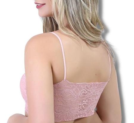 Imagem de Top Faixa Renda Cropped Rendado Bojo Bustiê Feminino Alça