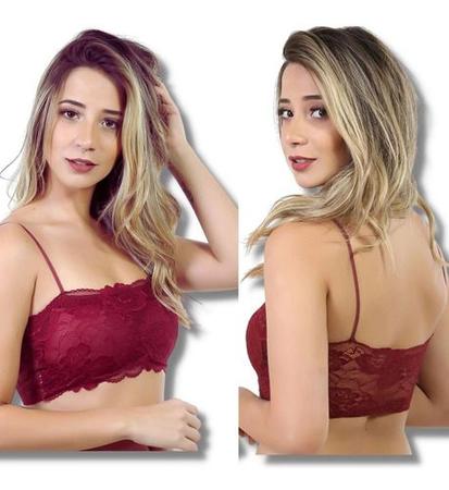 Imagem de Top Faixa Renda Cropped Rendado Bojo Bustiê Feminino Alça