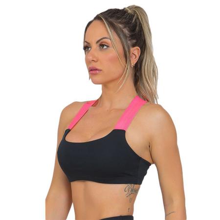 Top Feminino Fitness Neon Preto - Manalinda Imagem de Top Feminino Fitness Neon Preto