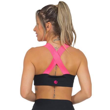 Top Feminino Fitness Neon Preto - Manalinda Imagem de Top Feminino Fitness Neon Preto