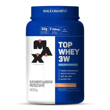 Top Whey 3W (900g) - Sabor: Mais Performance - Vitamina de Frutas - Max Titanium Imagem de Top Whey 3W (900g) - Sabor: Mais Performance - Vitamina de Frutas