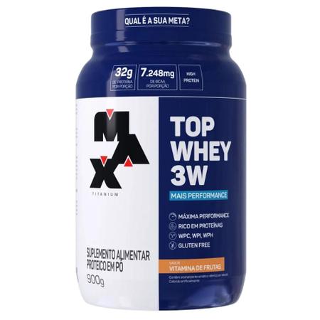 Top Whey 3W+Performance 900G Max Titanium Vitamina de Frutas Imagem de Top Whey 3W+Performance 900G Max Titanium Vitamina de Frutas