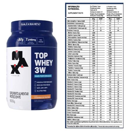 Top Whey 3W+Performance 900G Max Titanium Vitamina de Frutas Imagem de Top Whey 3W+Performance 900G Max Titanium Vitamina de Frutas