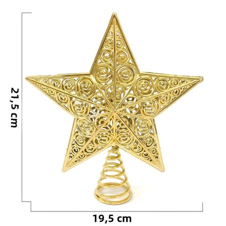 Imagem de Topo de Árvore de Natal Dourado com Glitter - Estrela de Ferro para Decoração de Natal e Ano Novo