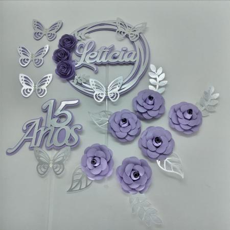 Topo Topper Decoração De Bolo Enfeite Borboletas Lilas