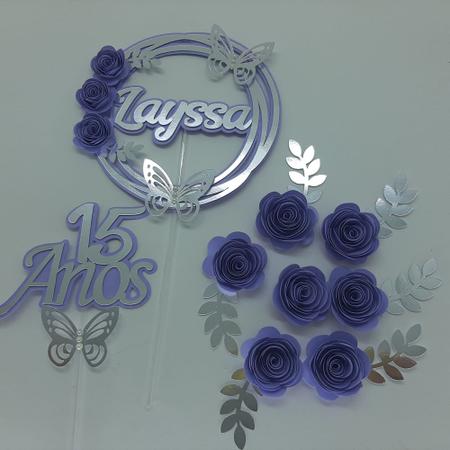 Topo de Bolo 15 anos Flores e Borboletas Lilás personalizado - miwl art -  Topo de Bolo - Magazine Luiza