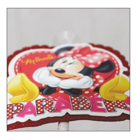 Topo de Bolo Minnie Mouse Parabéns - 1 Unidade - Extra Festas