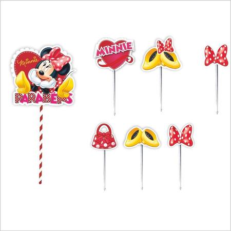 Topo de Bolo Minnie Mouse Parabéns - 1 Unidade - Extra Festas