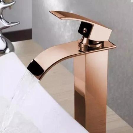 Imagem de Torneira banheiro cascata misturador monocomando bica alta rose gold