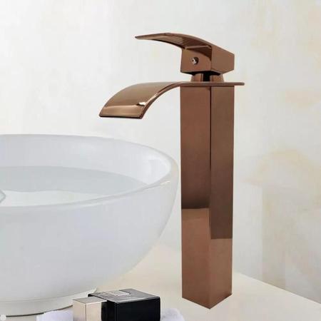 Imagem de Torneira banheiro cascata misturador monocomando bica alta rose gold
