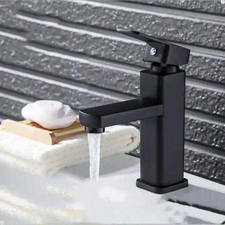 Imagem de Torneira banheiro quadrada misturador monocomando lavabo bica baixa black preto