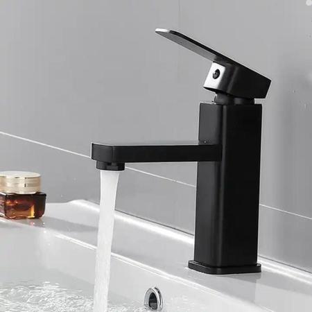 Imagem de Torneira banheiro quadrada misturador monocomando lavabo bica baixa black preto