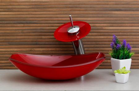 Imagem de Torneira cascata alta redonda em vidro p/ banheiros e lavabos para agua quente e fria  - várias cores