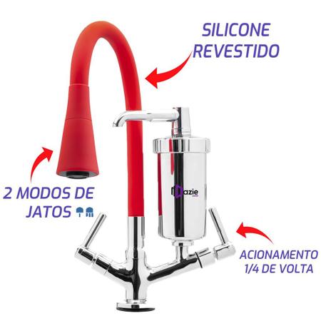 Imagem de Torneira Com Filtro Gourmet Bancada Silicone Cone Vermelho