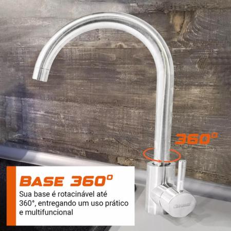 Torneira Cozinha Gourmet Misturador Bancada Monocomando Prateada 360º Alto Padrão - Knakasaki Imagem de Torneira Cozinha Gourmet Misturador Bancada Monocomando Prateada 360º Alto Padrão