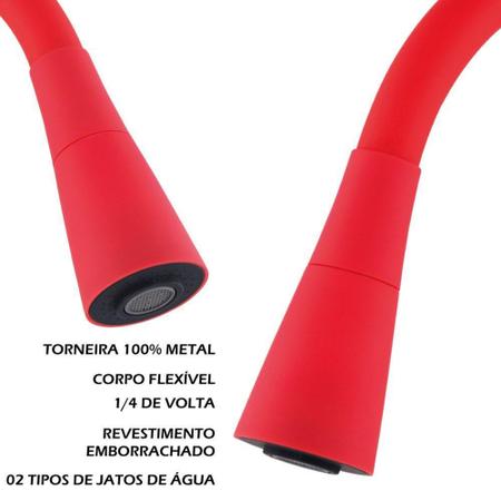 Imagem de Torneira Cozinha Mesa Corpo Flexível Leão Metais Duo Color Vermelho