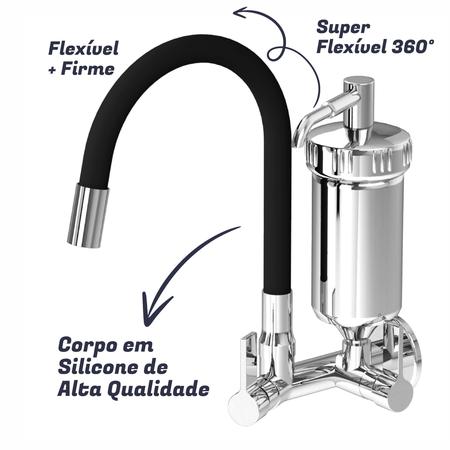 Imagem de Torneira Cozinha Parede Com Filtro Torneira com Filtro Tubo Flexivel Parede Preta Vermelha