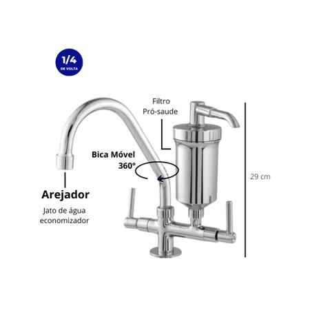 Imagem de Torneira Filtro Cozinha Bancada Metal 1/4 De Volta