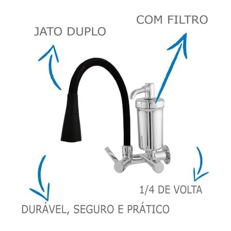 Imagem de Torneira Filtro Gourmet Veneza Preta C-70 1/4 Volta Parede