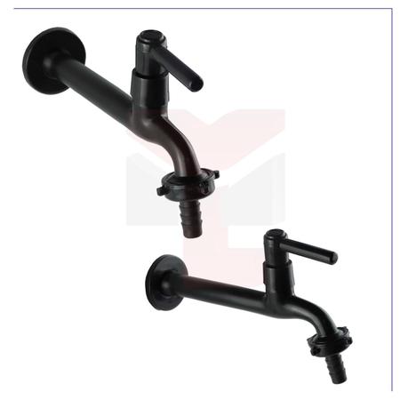 Imagem de Torneira Para Tanque Preta Parede Jardim Longa Metal 18 Cm 1158 C/ Bico C-66 ALL BLACK Cód. 6345-P